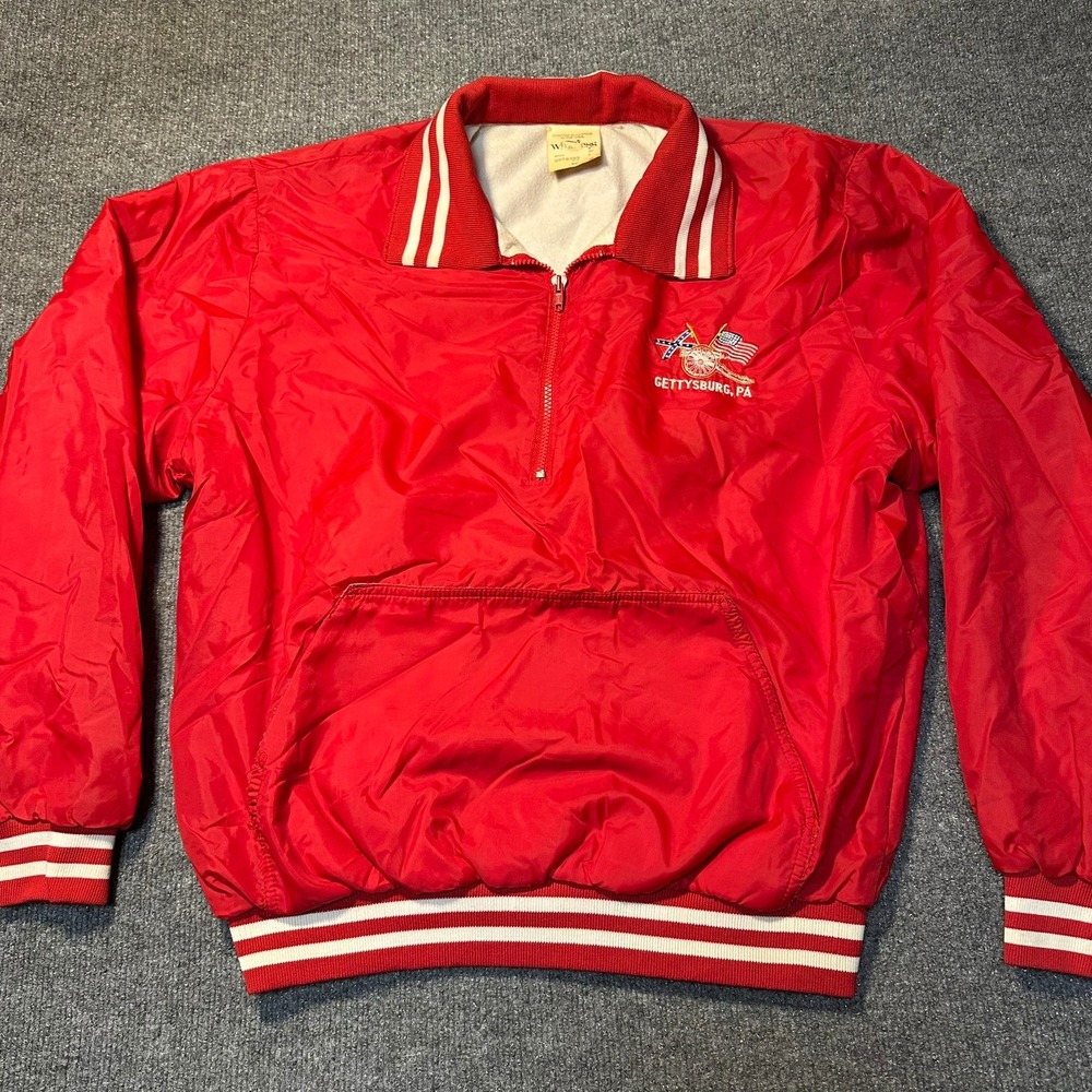 Vintage Windless Gettysburg PA Windbreaker Jacket Mens Large Red 1/4 Zip USA